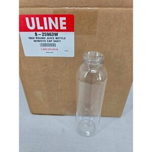 Uline‎ S-25963W 16oz Round Juice Bottles with White Caps 24 Count Clear Plastic